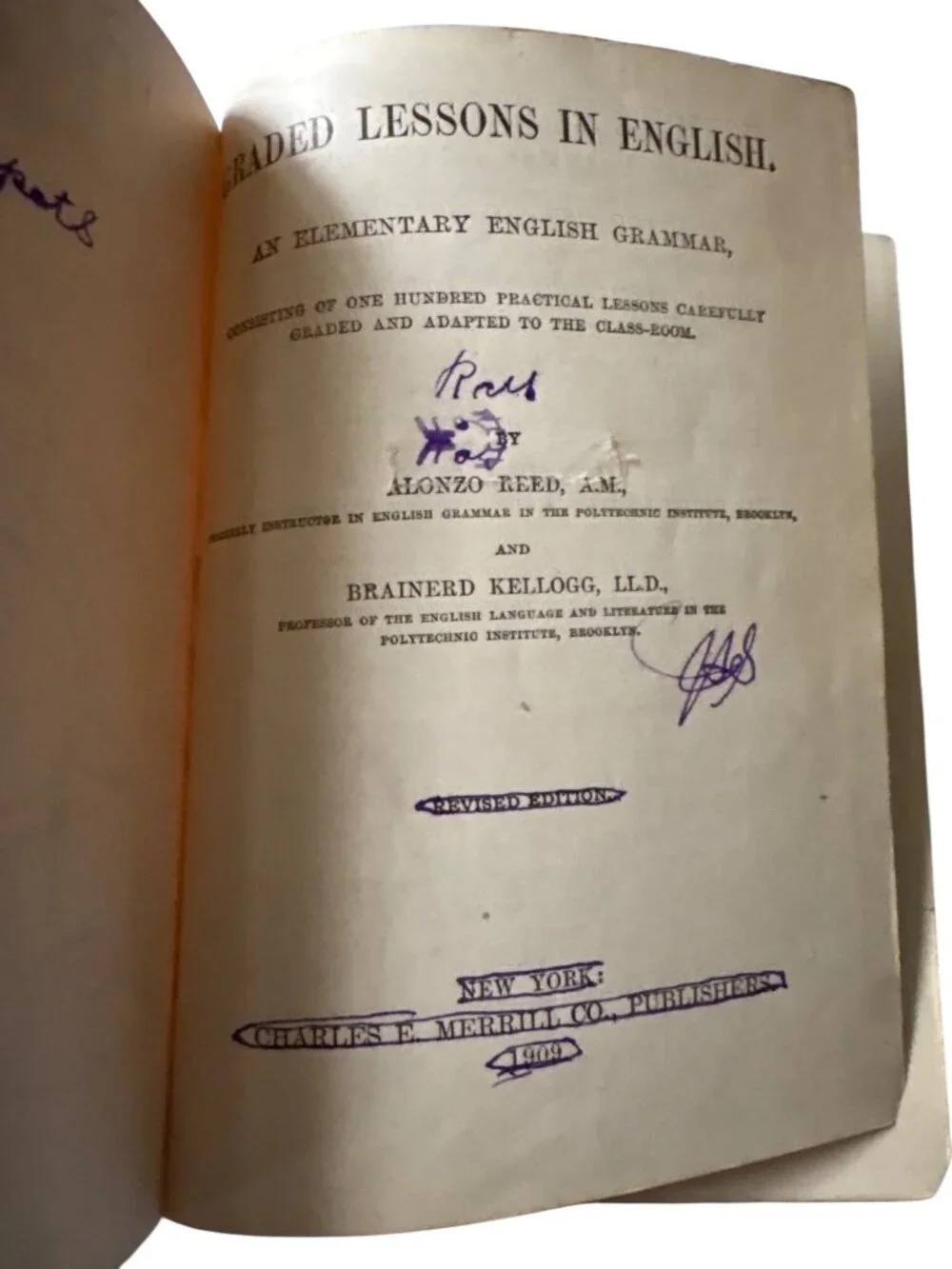 1901Graded Lessons In English Revised Edition Hardcover Elementary Grammar Reed